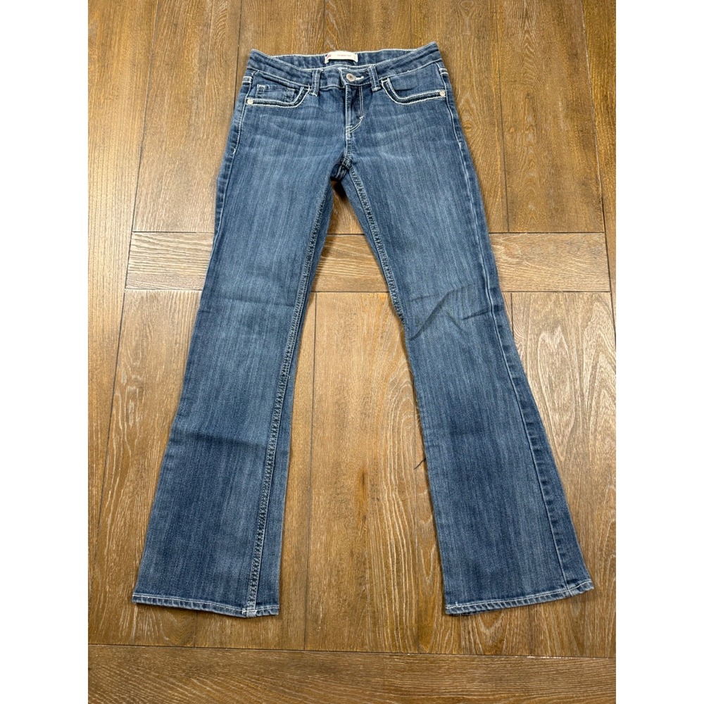 Levi's 715 Bootcut Jeans Girls 12 Regular Blue Thick Stitch Button Flap Pockets